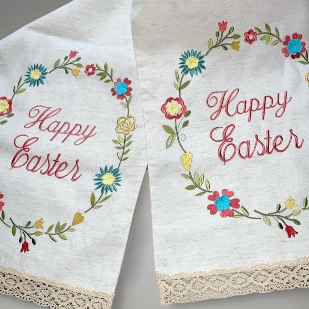 NWT Happy Easter Table Runner Embroidered Lace Floral NEW